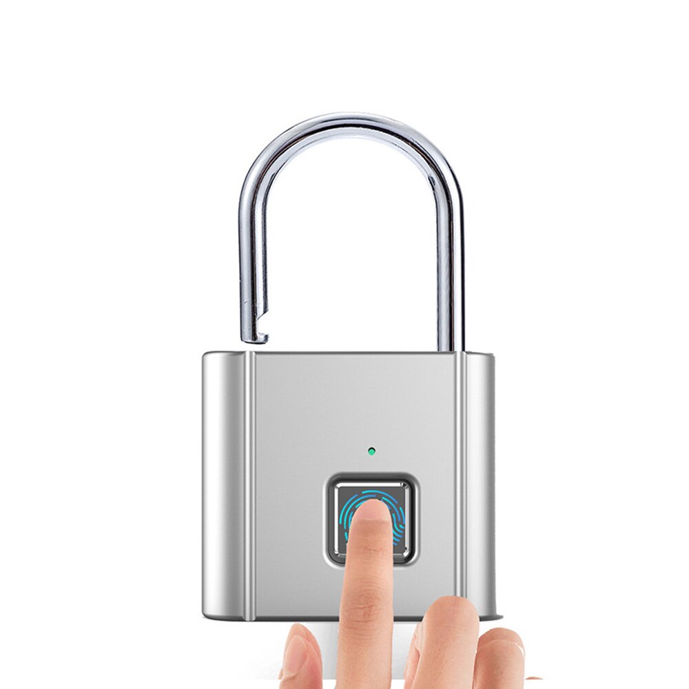 Keyless Smartlock Quick Unlock Fingerprint Door Lock Safe USB Zinc Alloy Anti Theft Lock Home Secure Safety Padlock: Sliver