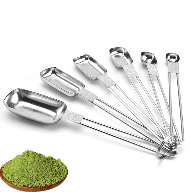 6 Pcs/set Heavy Duty Long Handled Stainless Steel Measuring Spoon Set Baking Jar For Kitchen Cooking And Home Baking