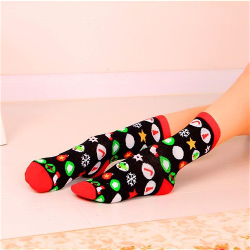 Colorido algodão feminino engraçado meias de natal floco de neve hip-hop feliz ano novo outono inverno papai noel neve elk presente meias: 2