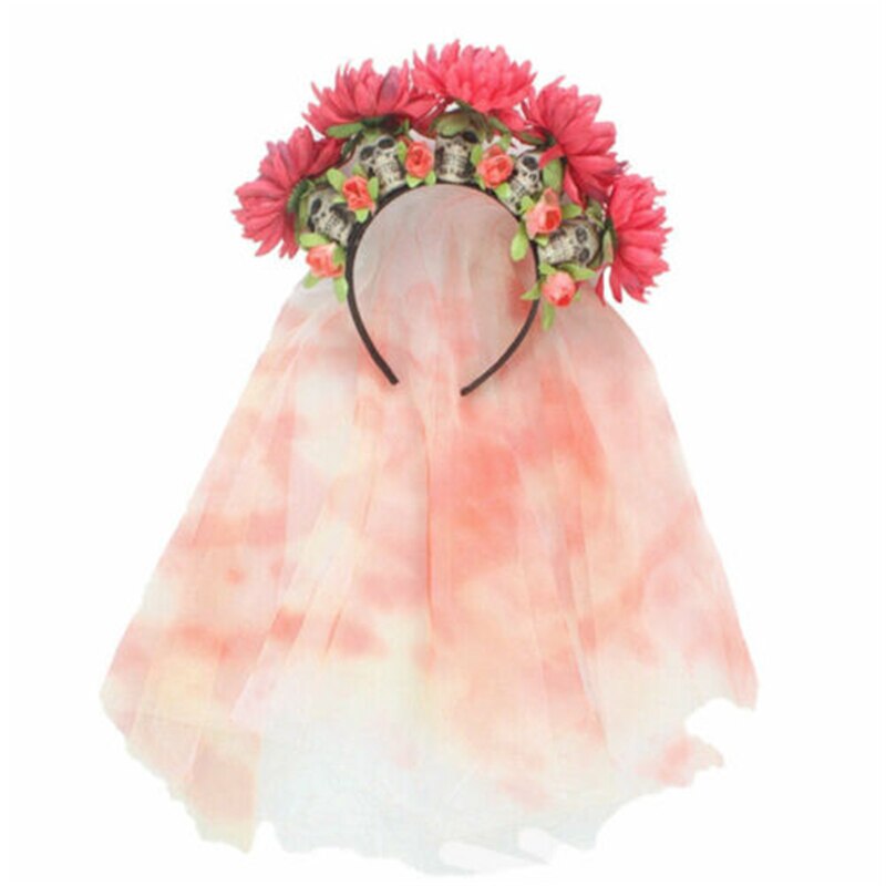 De dødes dag jul rose sort slør med blomster dame fancy dress halloween bryllup død brud pandebånd kostume hovedbeklædning