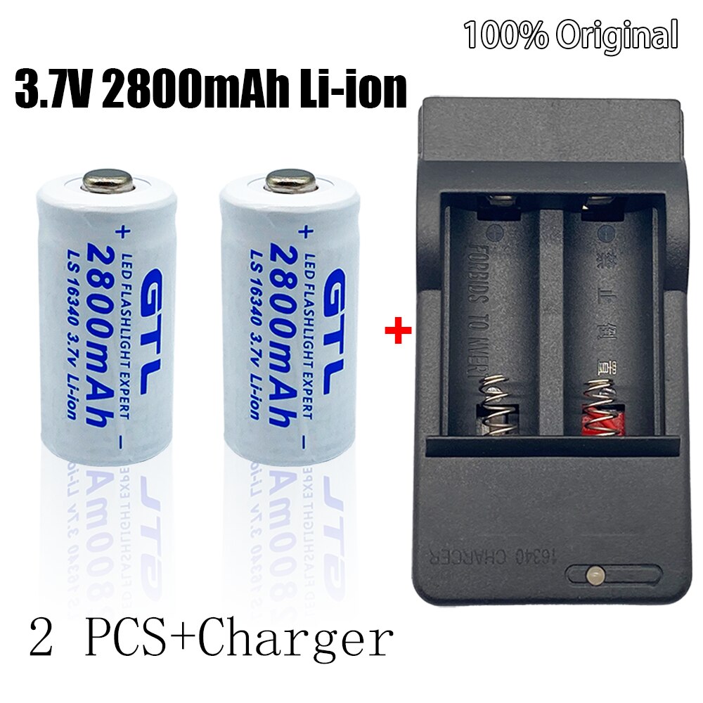 CR123A RCR 123 ICR 16340 Battery 2800mAh 3.7V Li-ion Rechargeable Battery for Security Camera L70+Charger: 2 PCS