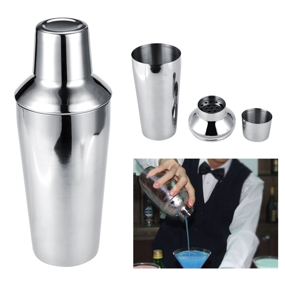 8pcs Stainless Steel Bar Set Tool Cocktail Shaker Mixer Drinker With Wood Holder Stand Drinking Tool 750ML