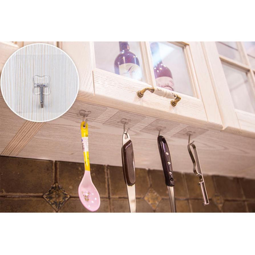 Goudkleurige, sterke, transparante wandhanger, diverse haak, ruimtebesparend, waterbestendige, klevende haken, zware last, zuignap