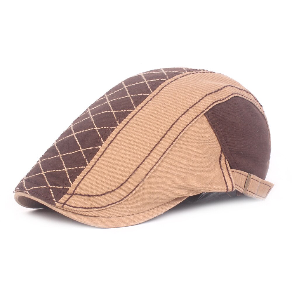 Unisex Men Cotton Plaid Ivy Cap Newsboy Boy Berets School Beret Flat Cap Outdoor Sun Visor Cap Sunhat: Khaki