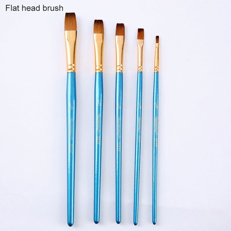 Multifunctionele Kwast Set Kids Art Levert Houten Handvat Nylon Haar 5 Stuks Aquarel Gouache Parel Blauwe Tekening Schilderen: flat head