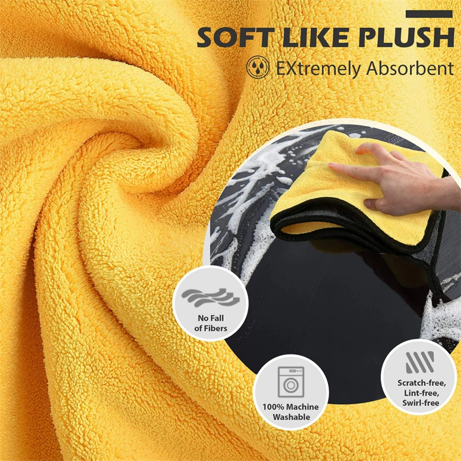 1/2/6 Stuks Microfiber Reinigingsdoekje Dikker Zacht Drogen Doek Auto Lichaam Wassen Handdoeken Dubbellaags Schone vodden Auto Accessoires