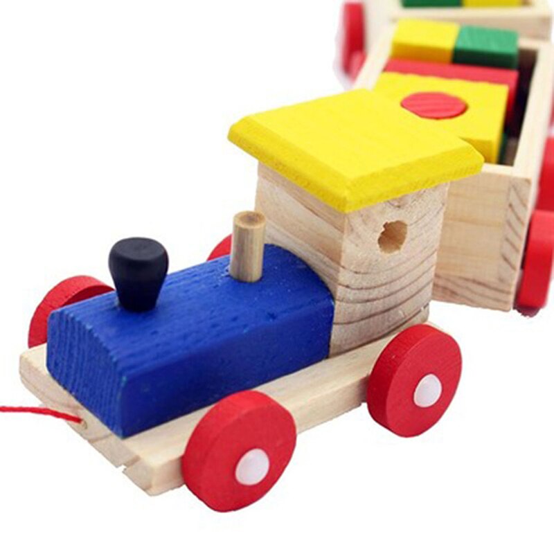 Wooden Train And Dragging Three Carriage Geometric Shape Matching Early Childhood Educational Toy Vehicles