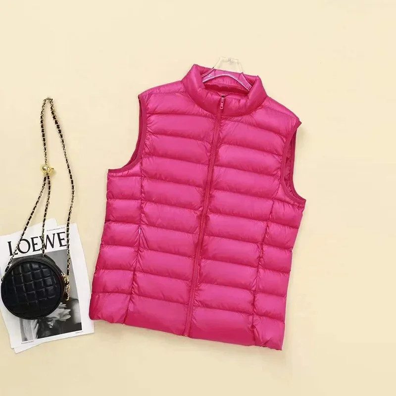 Plus Size 6XL 7XL 8XL Women Sleeveless Down Jacket Autumn Winter Female Ultra Lightweight Packable Down Vest Coat: 9XL / Fuchsia