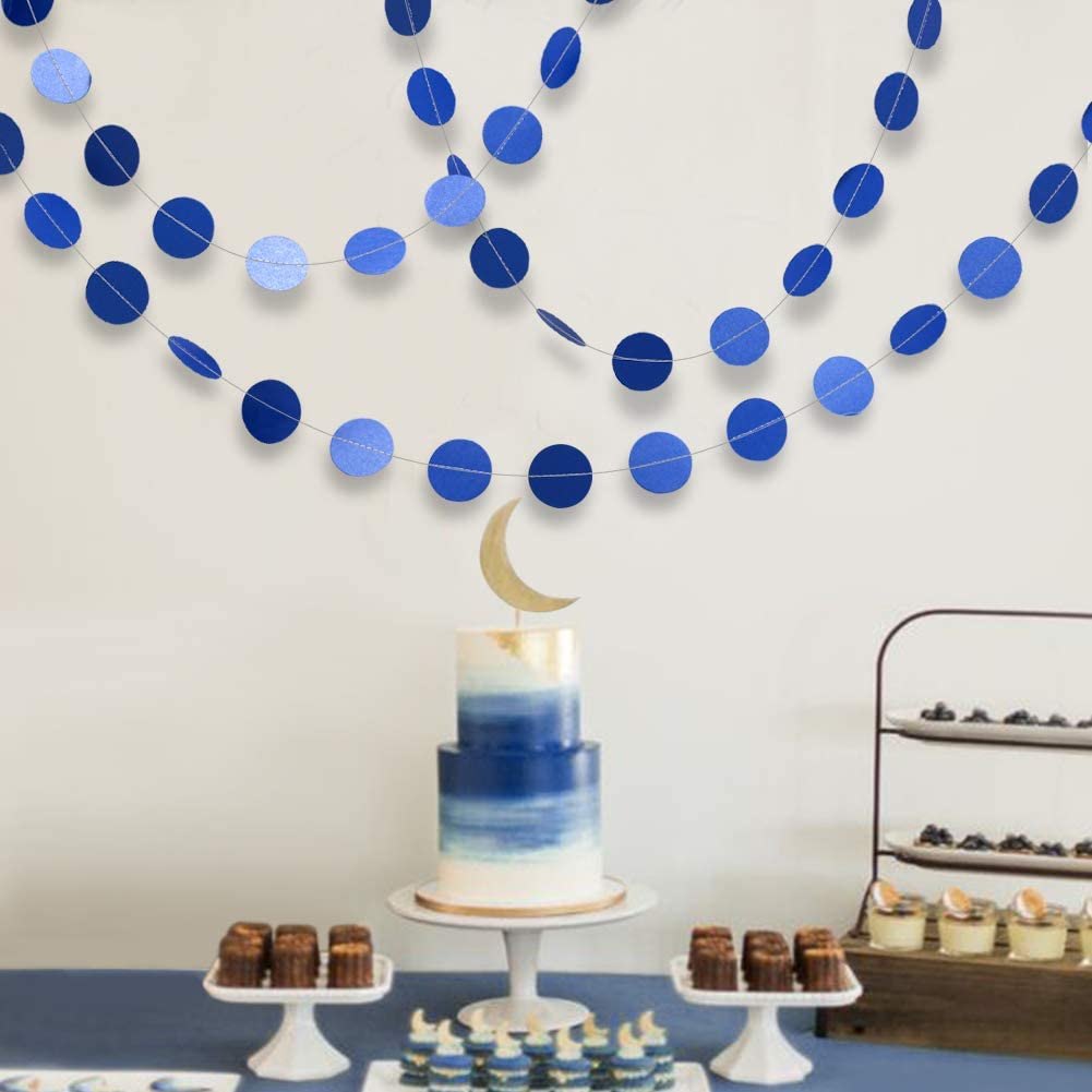 Royal Blue Paper Circle Garland Hanging Boy Kids Ocean Themed Hanging Birthday Party Banner Backdrop Baby Shower Wall Decoration