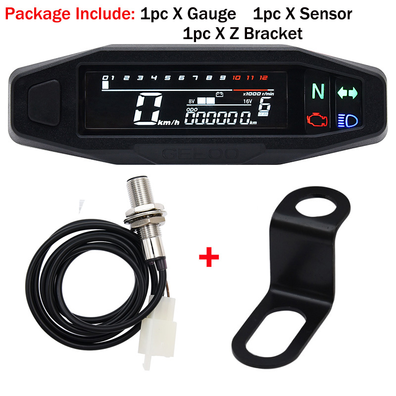 Universal Moto Rpm Toerenteller Snelheidsmeter Speed Gauge Tacho Meter Digitale Kilometerteller Instrument Sensor Set Voor Motorfiets: with Z bracket