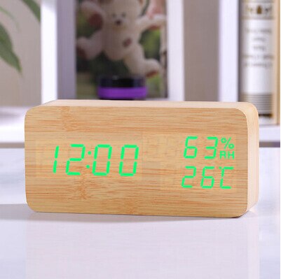FiBiSonic Holz holz LED Wecker, Despertador Temperatur Feuchtigkeit Elektronische Schreibtisch Digitale Tabelle Uhren: Bambus Grün