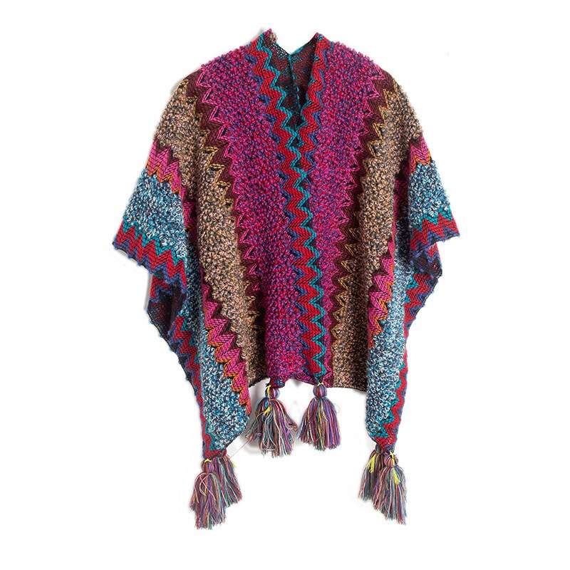 Bohemian Scarf Women Bohemian Scarf Necklace Winter Blankets Multifunction Knitted Cardigans Cape Shawl Poncho Coat: 9