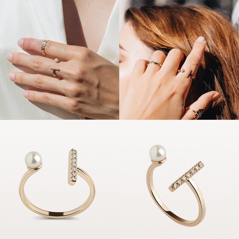Anéis de dedo ajustáveis de anillos da pérola da moda da joia fina minimalista para os casais das meninas dos namorados anel de abertura do presente do dia dos namorados