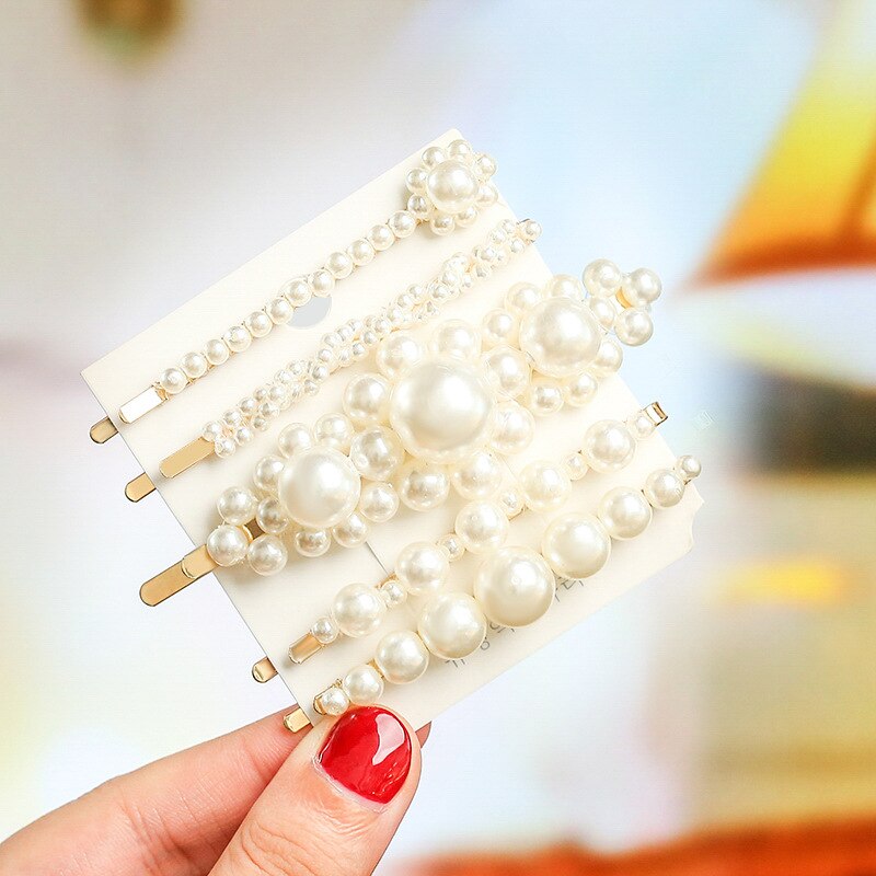 1 conjunto coréia imitado pérola grânulos de cabelo clipes para mulheres doce menina barrettes hairpins acessórios para cabelo artesanal headwear hairgrip: H025-14