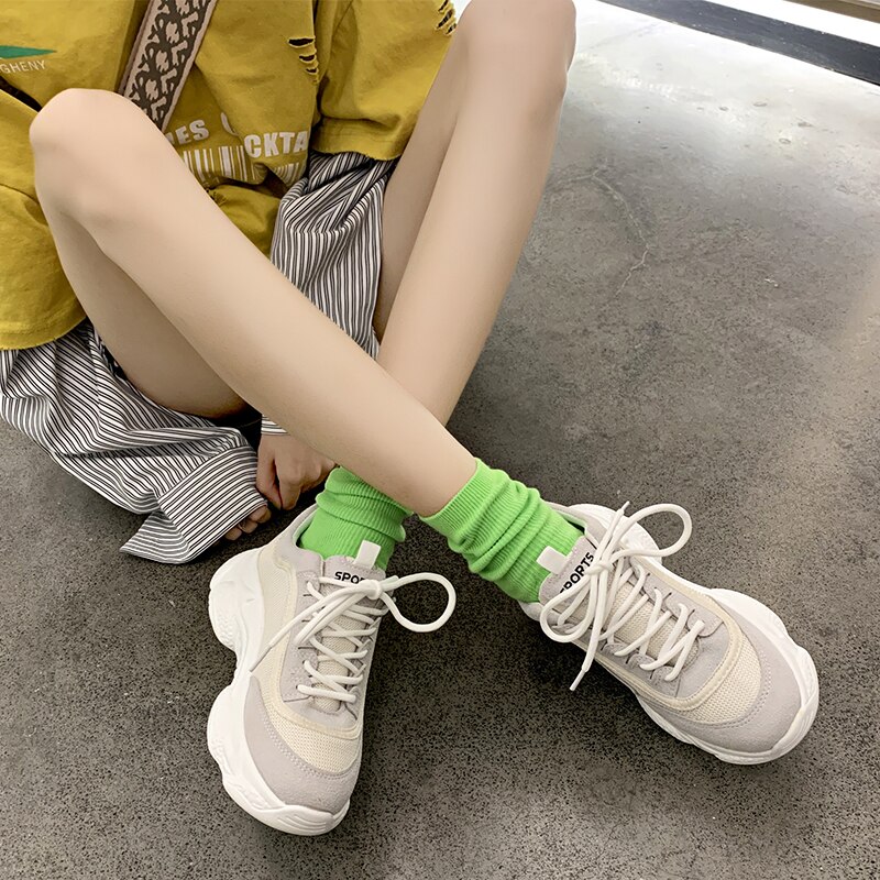 Sommer joggesko kvinner blandede farger flate sko plattform kryss bundet tykk bunn fritidssko
