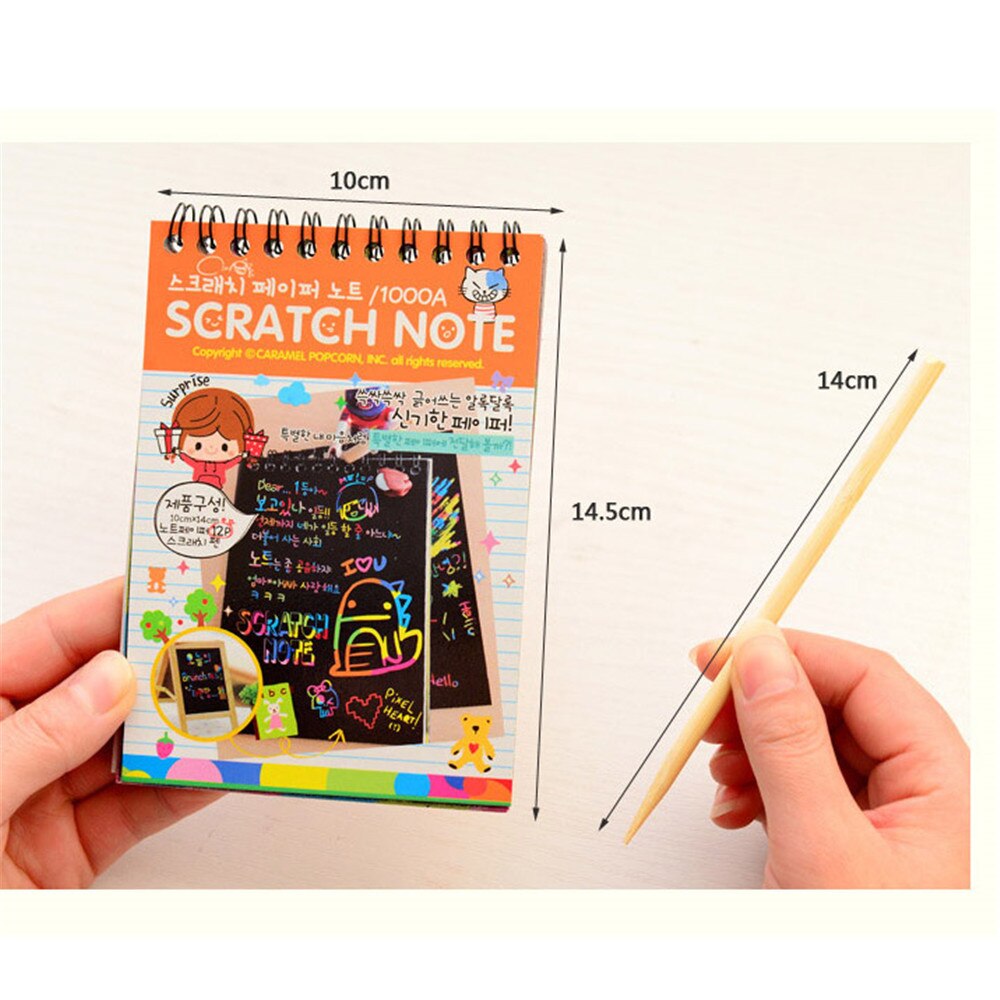 Cuaderno de 10*14cm con grafiti de Color mágico, papel para Raspar con arcoíris, cuaderno de notas, cuaderno de dibujo negro DIY, pintura a raspado, Garabato para niños B001
