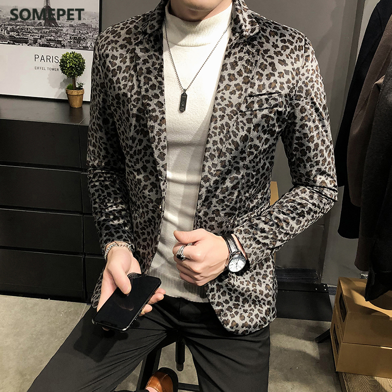 Leopard Print Suit Jacket Men Casual Slim Men amp Clothing Velvet Blazer Nightclub Dance Party Clothing