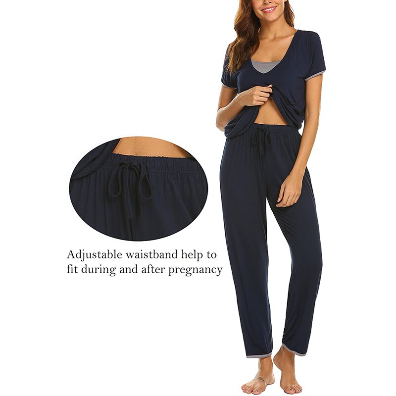 Maternité soins infirmiers vêtements de nuit pour les femmes enceintes décontracté solide allaitement pyjamas ensemble maternité maison vêtements grossesse hauts + pantalons
