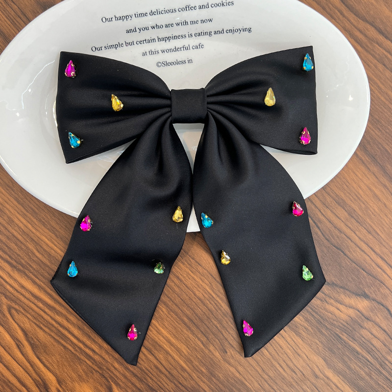 Ladies' Hair Clips Bowknots Colorful Rhinestones Barrette Headwear Sweet Gentle Versatile High Hair Accessories: Champagne