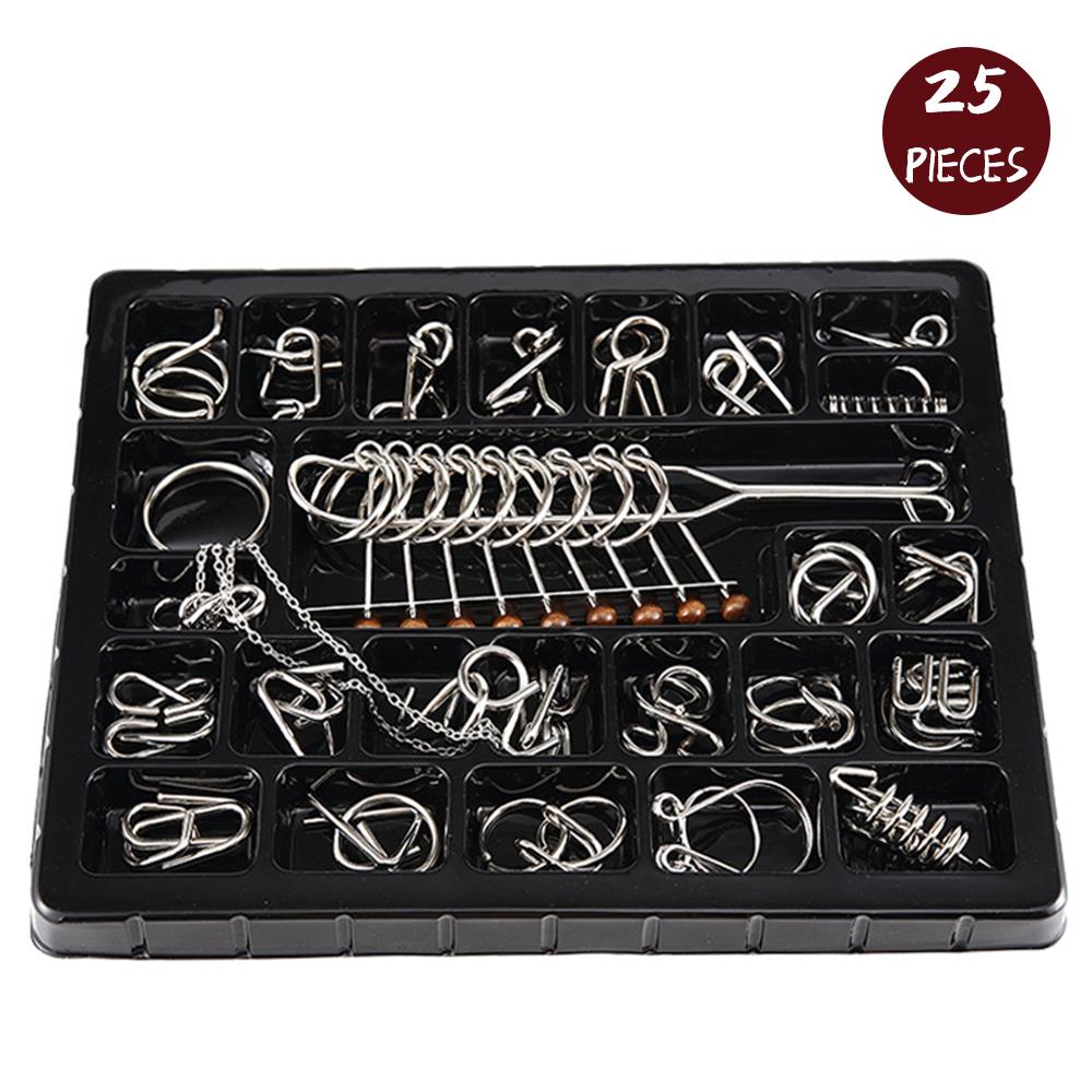 Legpuzzel voor volwassenen, stressverlichter, speelgoed, slot, koolstofstaal, zilver, 25 stuks/set, denkspel voor kinderen
