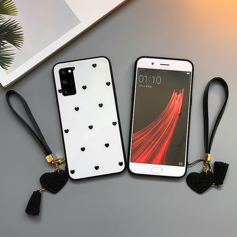 For Samsung Galaxy S20 Ultra Case & Free Strap Small Heart Glass Hard protection phone Cover For Samsung S20 Plus Ultra casing