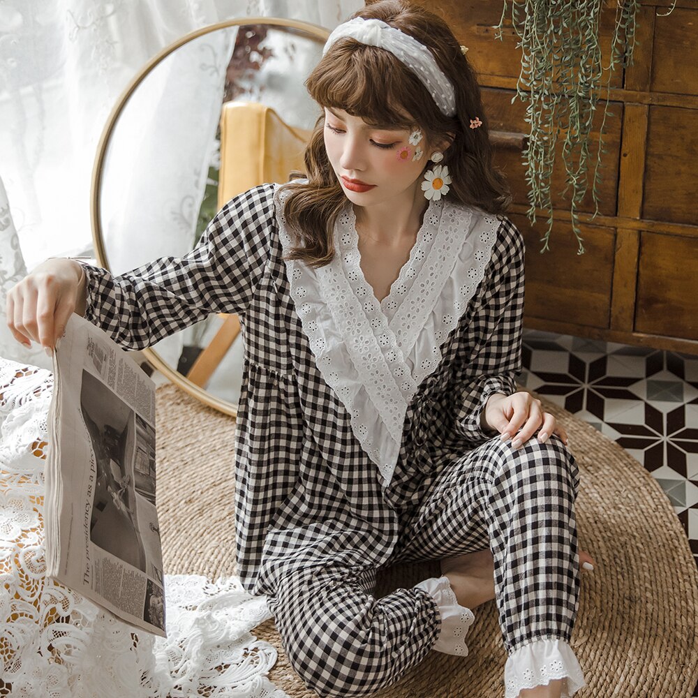 Barselspyjamas sommer amme #39 tern pyjamas til gravide kvinder med tynd bomuldsblonde ammepyjamas