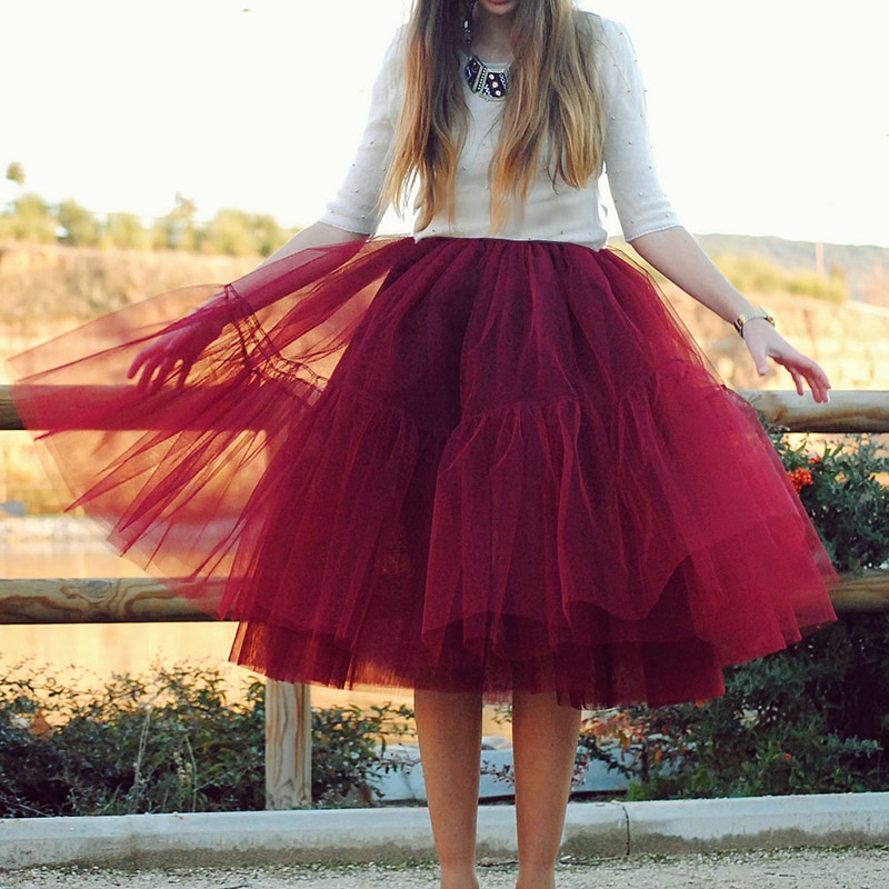 Falda plisada por debajo de la rodilla para Mujer, falda de tul de 5 capas de 60cm, Estilo Vintage, para boda, Lolita