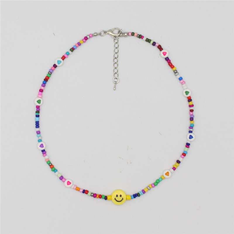 Bohemia Handmade Rainbow Beads Personality Random Color Heart Choker Necklace Women&#39;s Smiley Clavicle Collares Jewelry