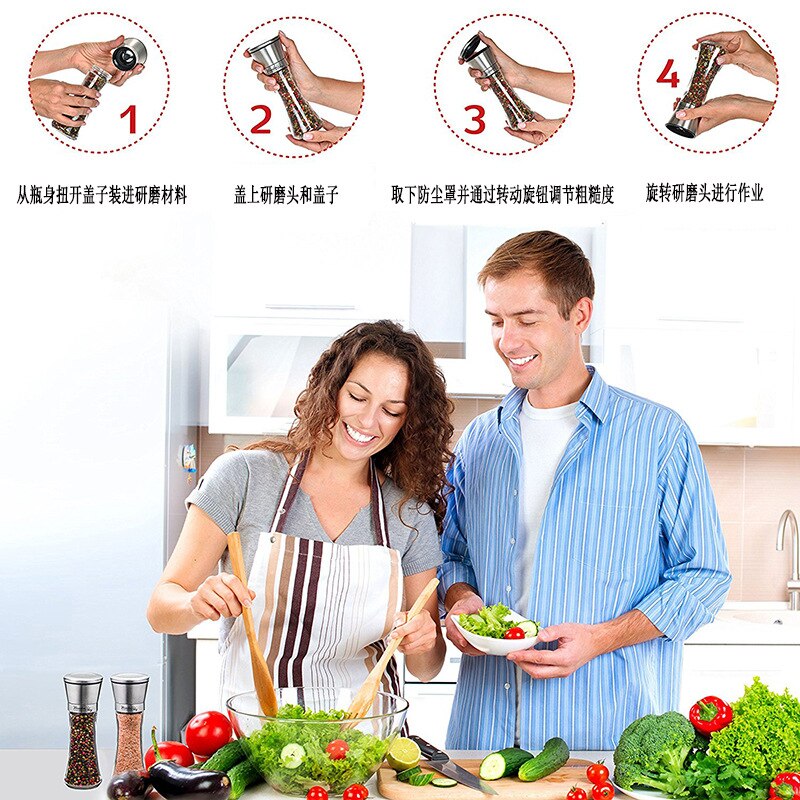 304 aço inoxidável moedor de pimenta criativo tempero garrafa casa ferramentas diárias manual pimenta moinho cozinha suprimentos