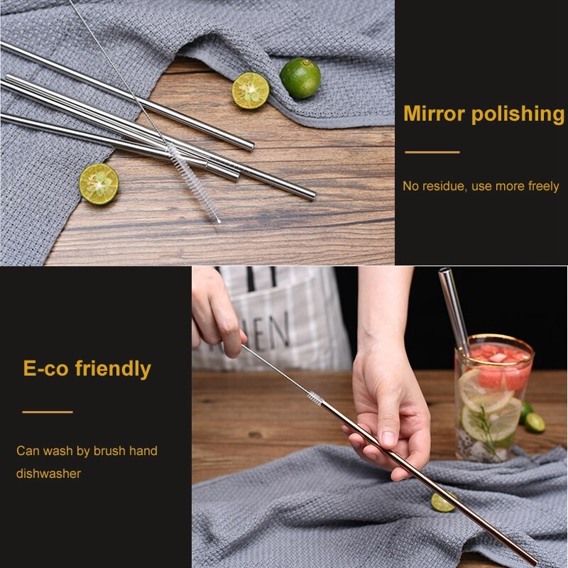 100 stk metallrør kan gjenbrukes 304 drikkevannsrør i rustfritt stål 215 mm x 6 mm buede sugerør og 50 rette sugerør