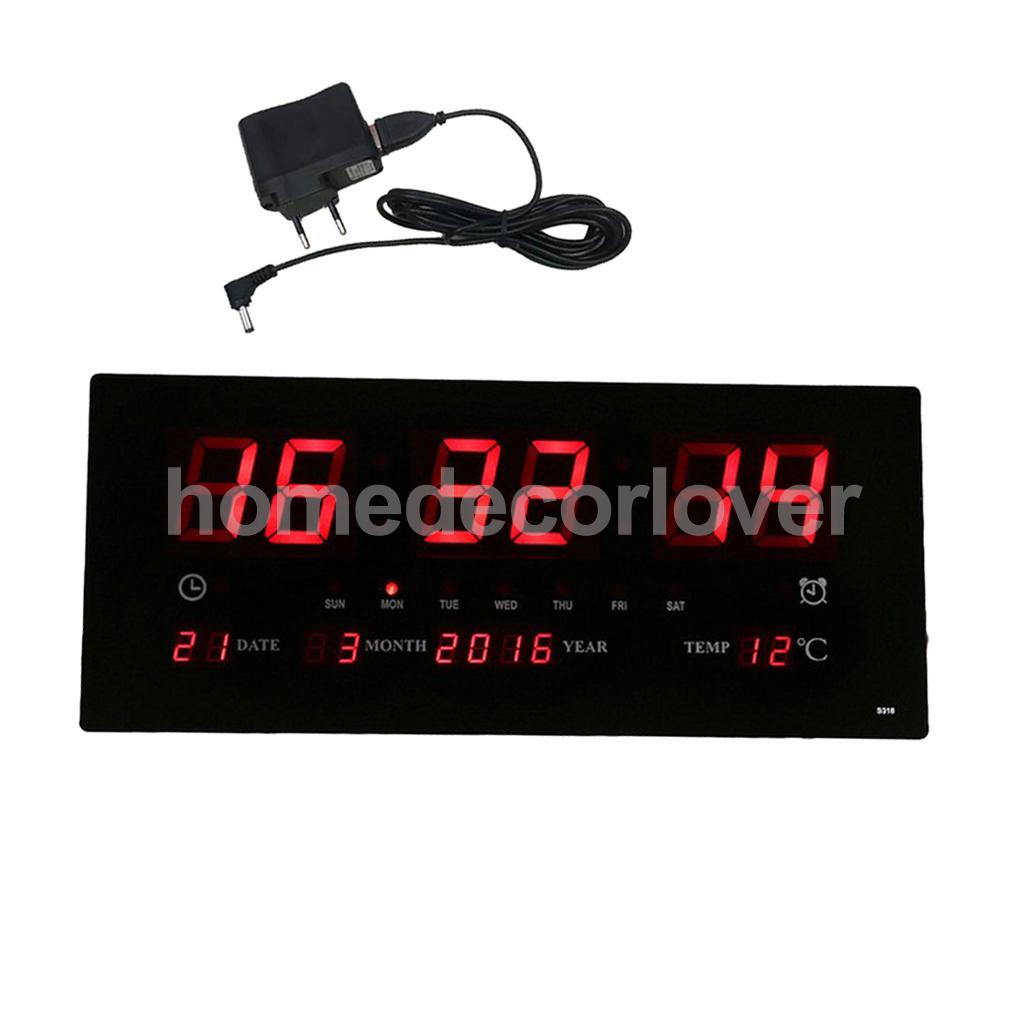 Extra Big Screen LED Office Wall Clock Alarm Clocks 24H Calendar -Time - Days -Week -Year Temperature Meter Projection Clocks EU