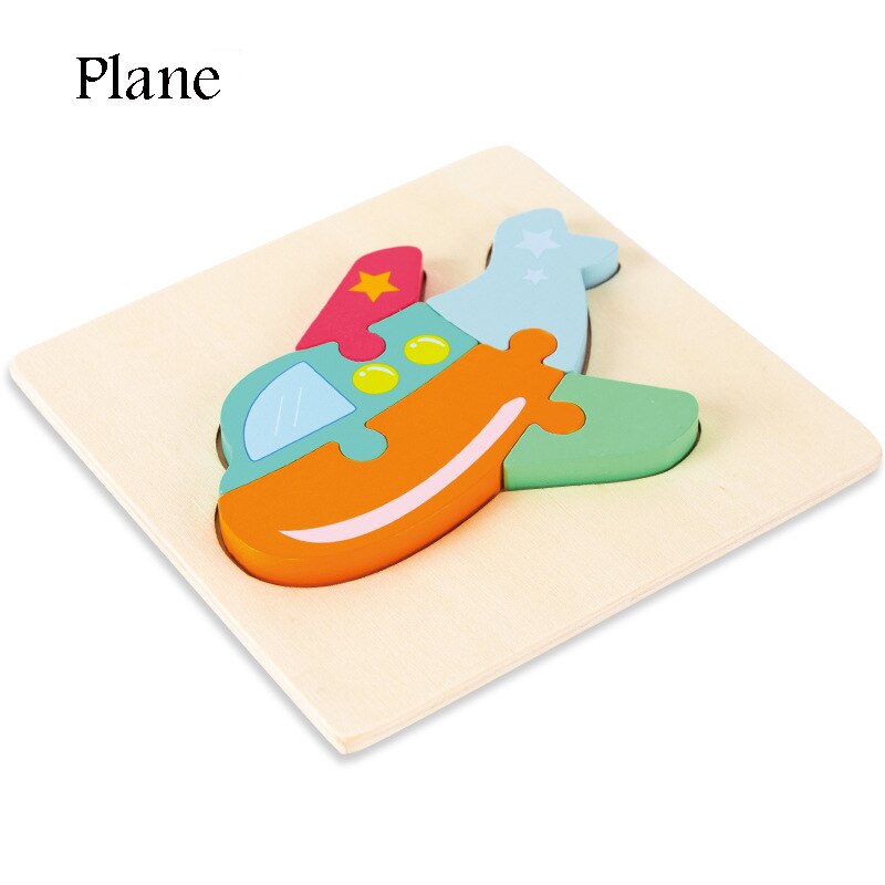 Wooden Puzzle Toys Cartoon Animal Wood Puzzles Cognition Educational Toy Baby Busyboard Smooth No Smell Thicken 3D Jigsaw toy: Plane