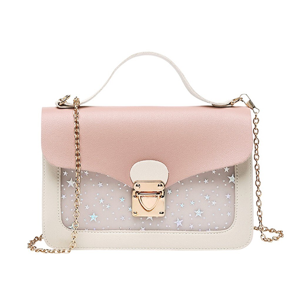 Kvinnor mini liten fyrkantig axelväska stjärna paljett messenger crossbody väska clutch plånbok handväskor påse: Rosa