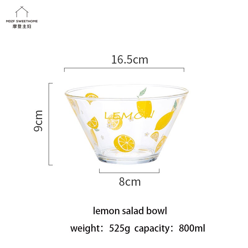 Mdzf 800ml frugt mønster glas salatskål frugt dessert nudler skål hjemme nordisk stil køkken suppe ris serverings skåle service: Citron