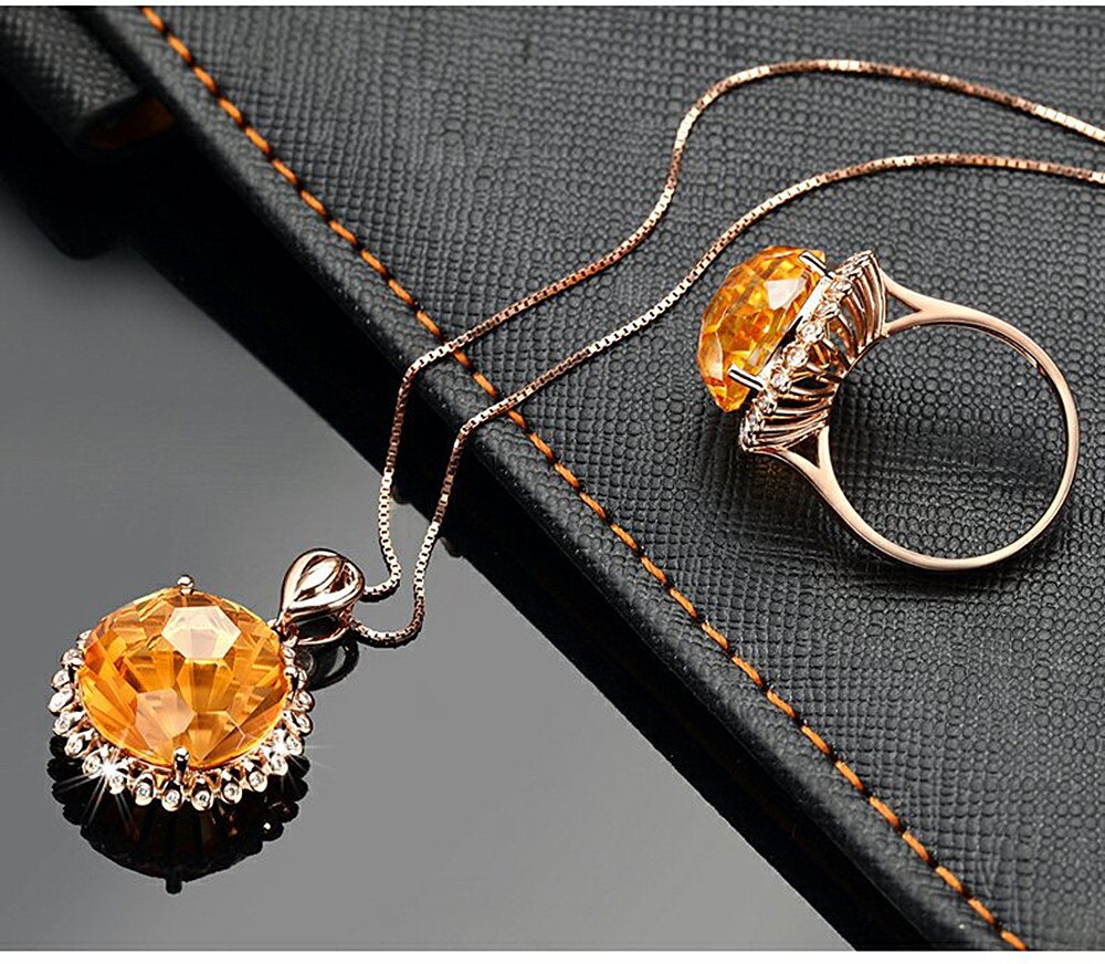 Citrine edelsteine gelb kristall zirkon diamanten ringe anhänger halsketten schmuck setzt für frauen Gold farbe schmuck Schmuckstück