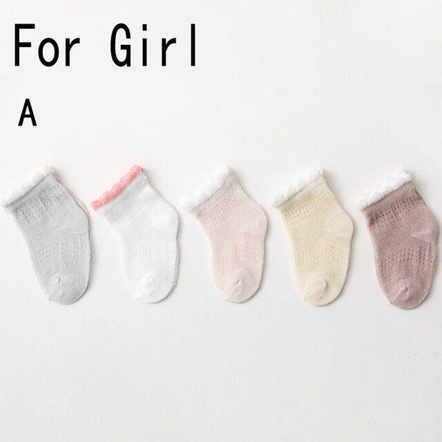 5 paires de chaussettes d&#39;été en maille fine pour enfants, pour garçons et filles,: For girls A / S 0-1 years old