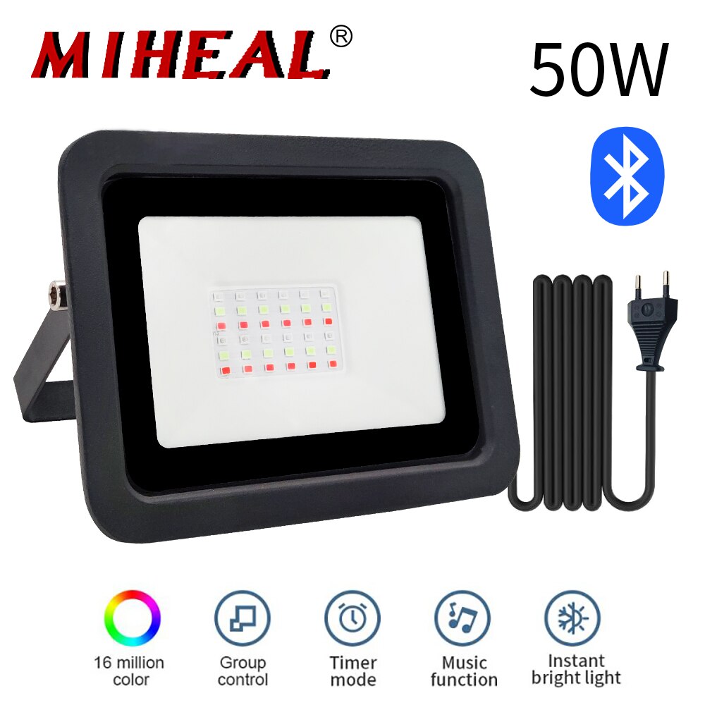 LED RGB Flood Light 50W/100W Bluetooth APP Outdoor RGB Smart Floodlight 220V Spotlight IP68 LED Wall Washer Light