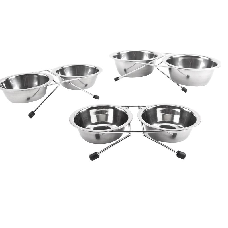 -Stainless Steel Double Bowl Dog Cat Feeder Elevated Stand Raised Dish Feeding Food Water Pet