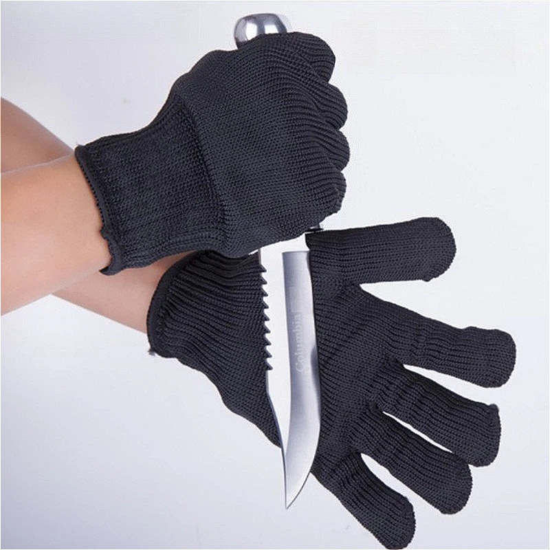 2-paar zwarte anti-snijhandschoenen Slijtvaste zelfverdedigingshandschoenen Staaldraad Metalen gaashandschoenen Werkhandschoenen Beveiliging
