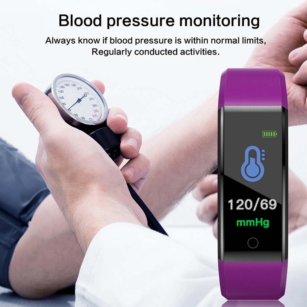 Bracelet connecté avec écran couleur ID115 Plus, Bluetooth, moniteur de fréquence cardiaque et de pression artérielle, moniteur d'activité physique