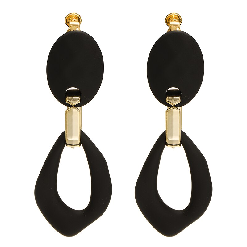 Pendientes de Clip de cadena acrílica para mujer, aretes largos de color dorado, mate, negro, Vintage, ovalados, geométricos, sin agujeros,: f