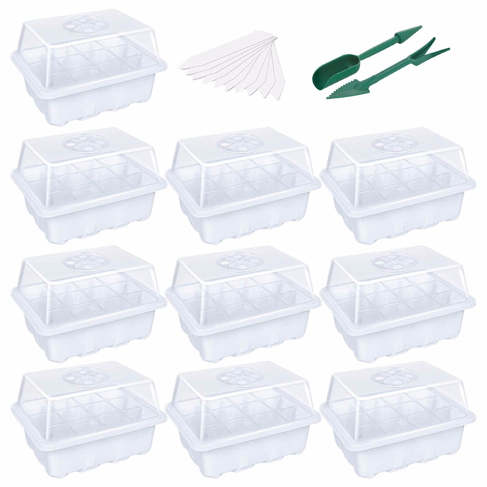F# 10-pack Seed Starter Trays For Garden Seedling Tray Humidity Adjustable Nursery For Garden And Vegetable Patch 12 Cells Per: C