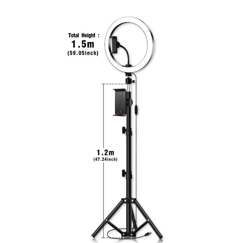 26cm/10 Inch LED Ring Light 3 Colors 10 Levels Dimmable 3200-5600K Color Temperature with Tripods Phone and Tablet Holders for L