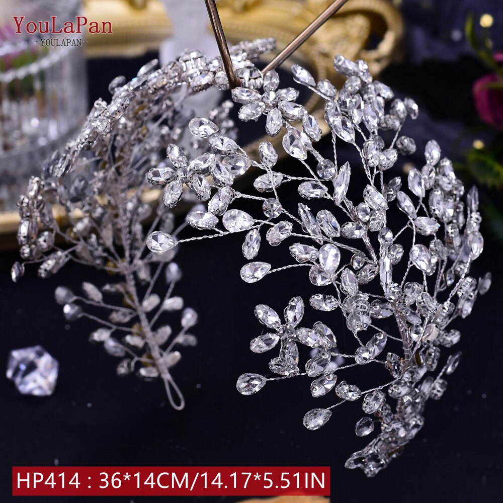 Youlapan HP308 Strass Bruids Haar Sieraden Bridal Tiara Diamanten Bruiloft Hoofddeksel Bridal Crown Silver Crystal Hoofdbanden: HP414-S