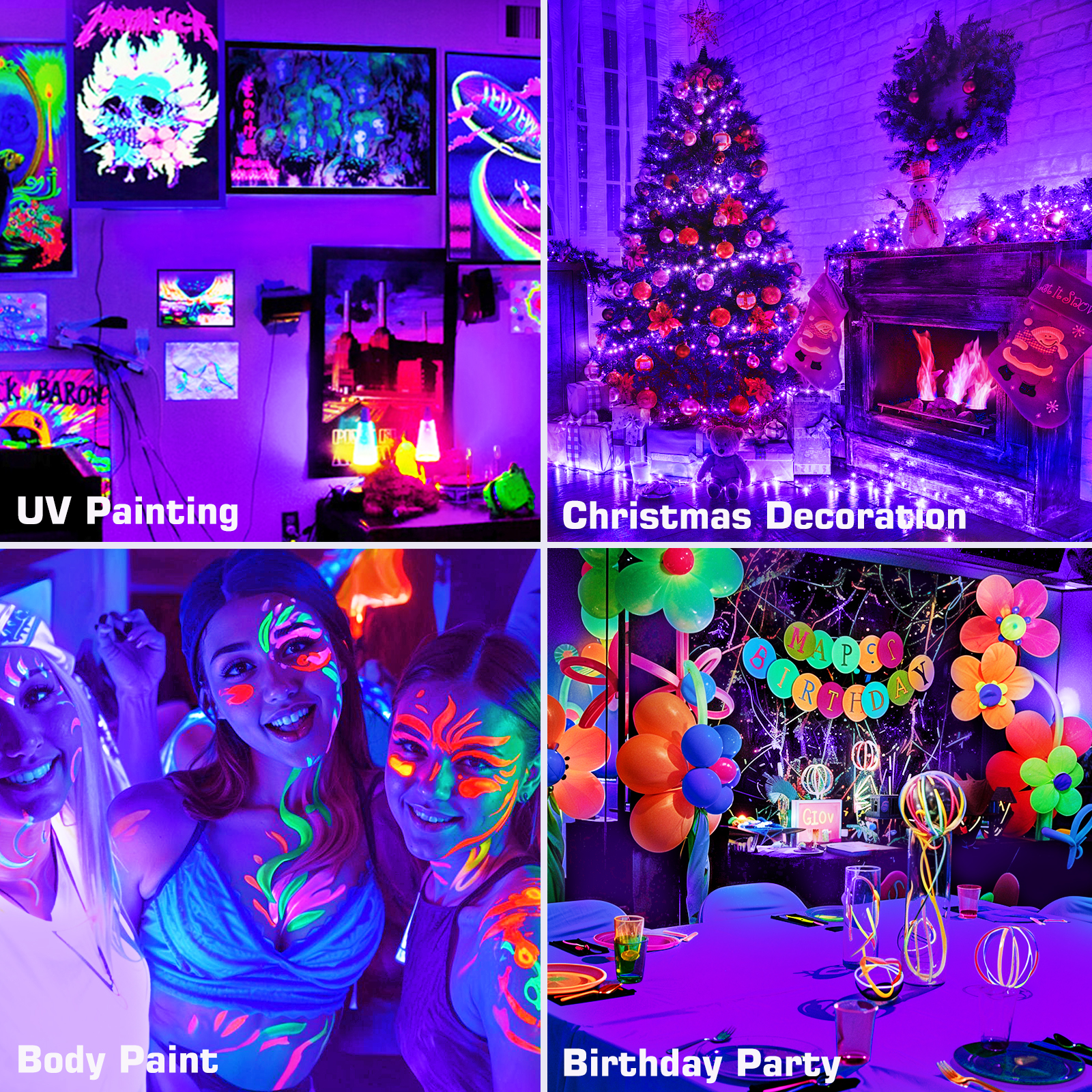 Luces LED UV negras, luz de trabajo, luz negra para escenario, luz ultravioleta con efecto de inundación para Halloween, Navidad, baile, DJ, Disco