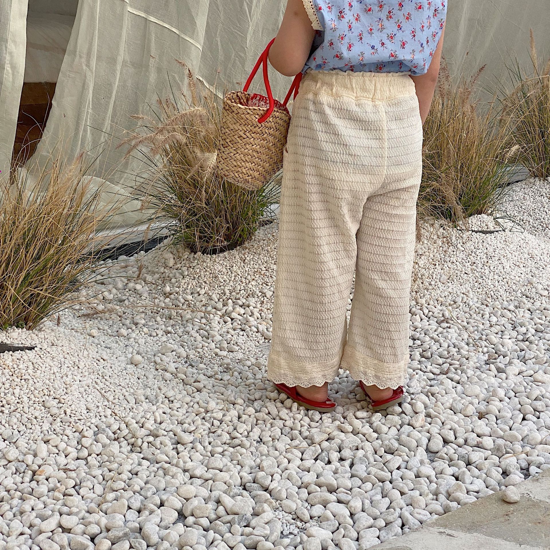 Pantalon élastique à la taille, longueur cheville, ample, droit, solide, Simple, confortable, doux, à la , moderne, propre, pour enfants filles, été
