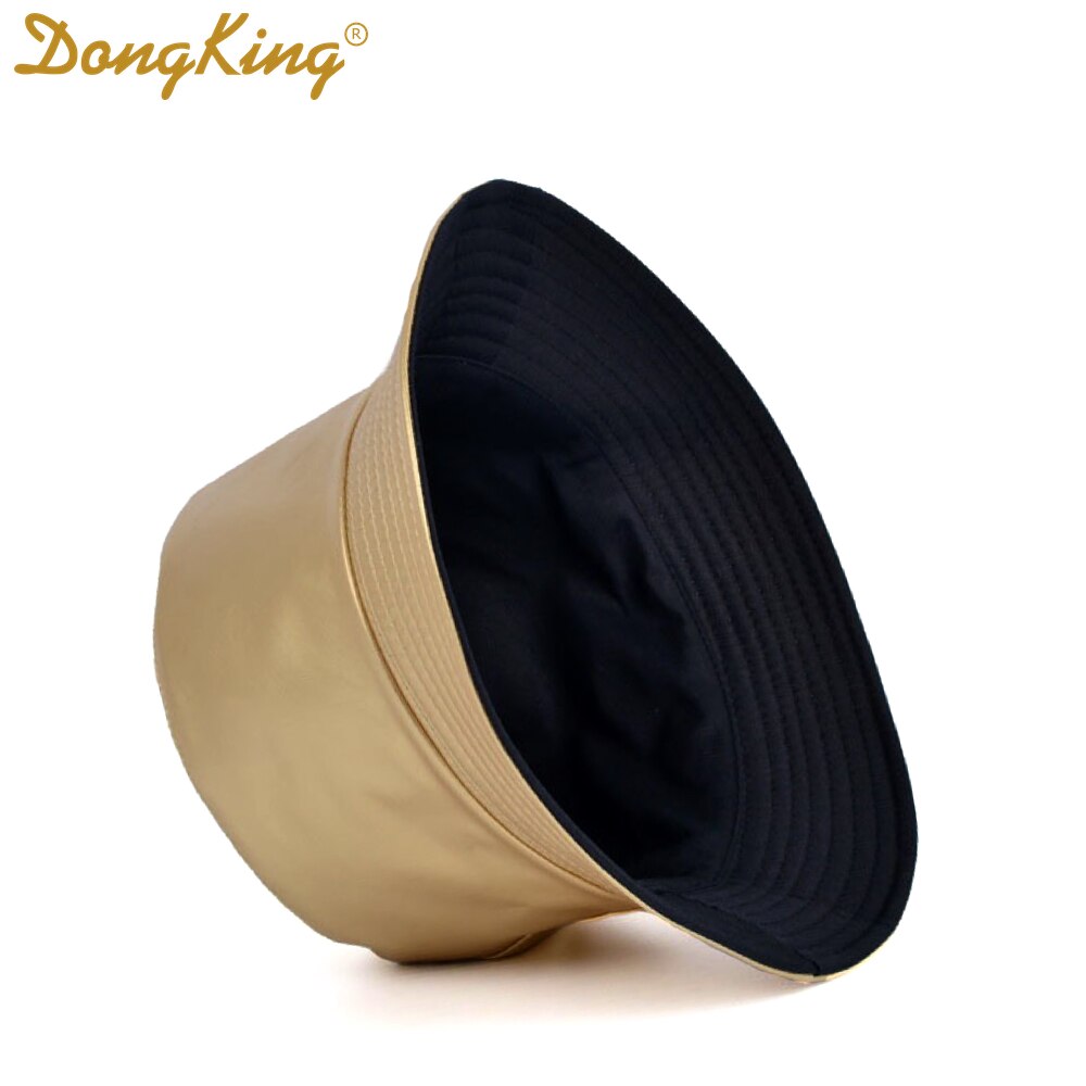 Dongking spand hatte kunstlæder spand hat hat dobbeltsidet hat pu & bomuld solid top damer spand kasket panama fisker kasket