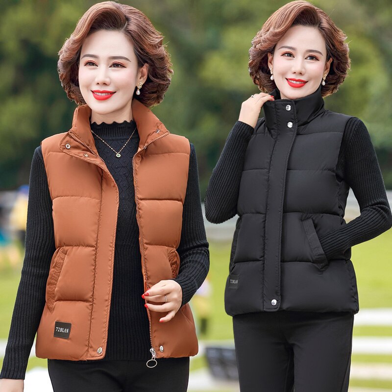 Middle-aged and Elderly Women's Vest Autumn Winter Down Cotton Waistcoat Sleeveless Keep Warm Jacket Outwear Plus Size 5XL W96