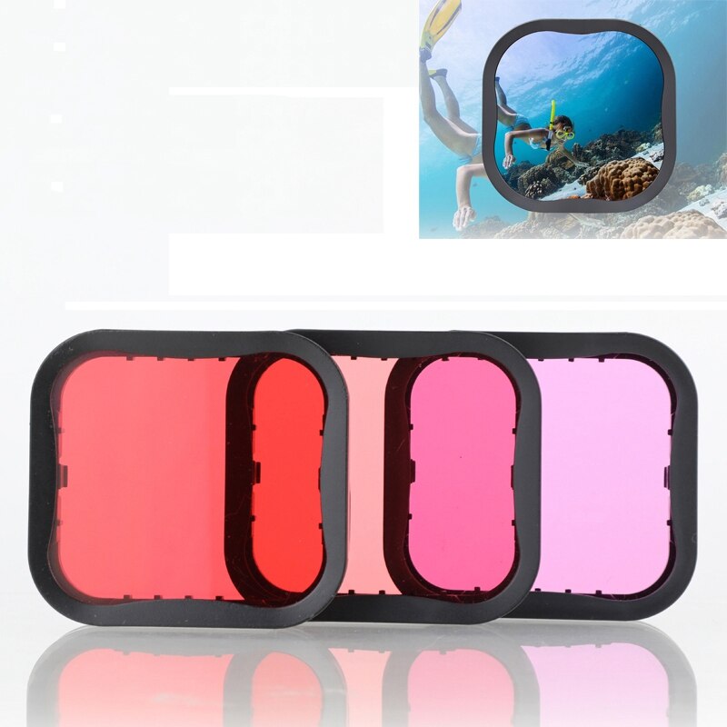 Kit de 3 uds. De filtros de Snorkel rojo, filtro de Color para objetivos para GoPro HERO 8, funda Carcasa protectora para filtro Go Pro 8