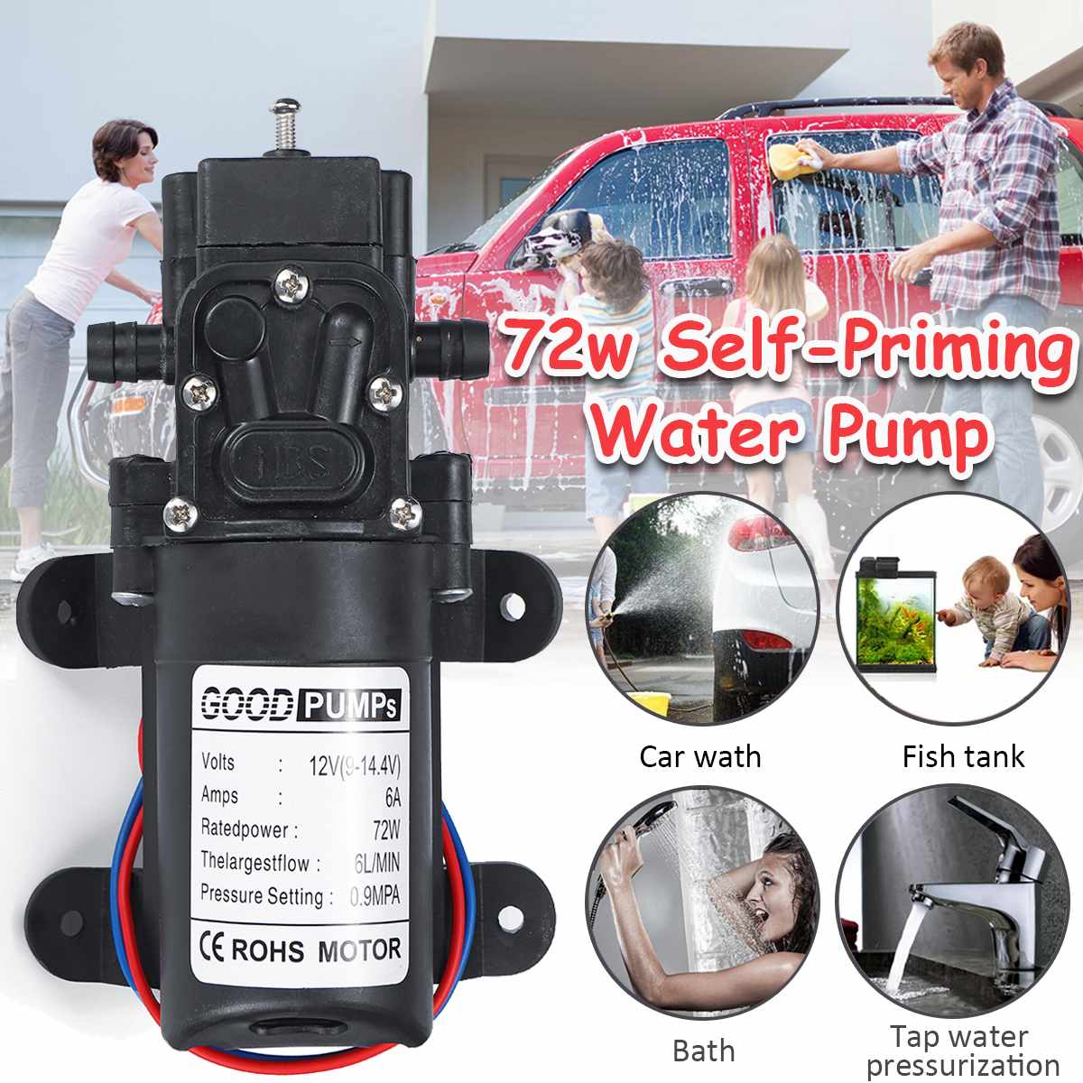 Lille højtryks vandpumpe 12v 6l/ min membran automatisk omskifter bilvaskepumper 10mm landbrugsvanding sprøjtepumpe